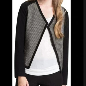 Theory Moditas Danube Blazer Jacket Black White Drape Front Wool Blend Quilted